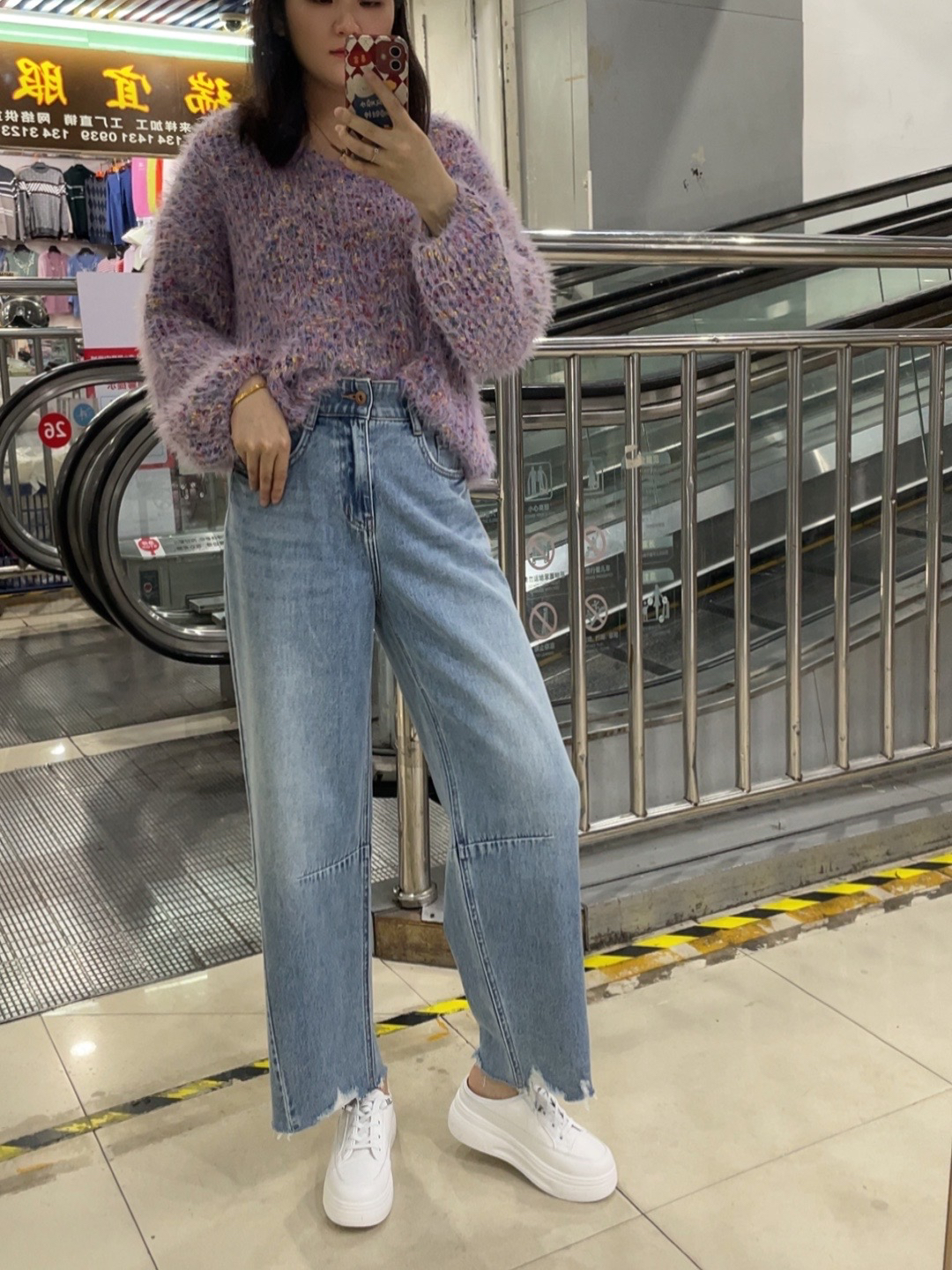 MiniBrand韩国春夏新款蓝色宽松直筒奶奶牛仔裤显瘦牛仔裤