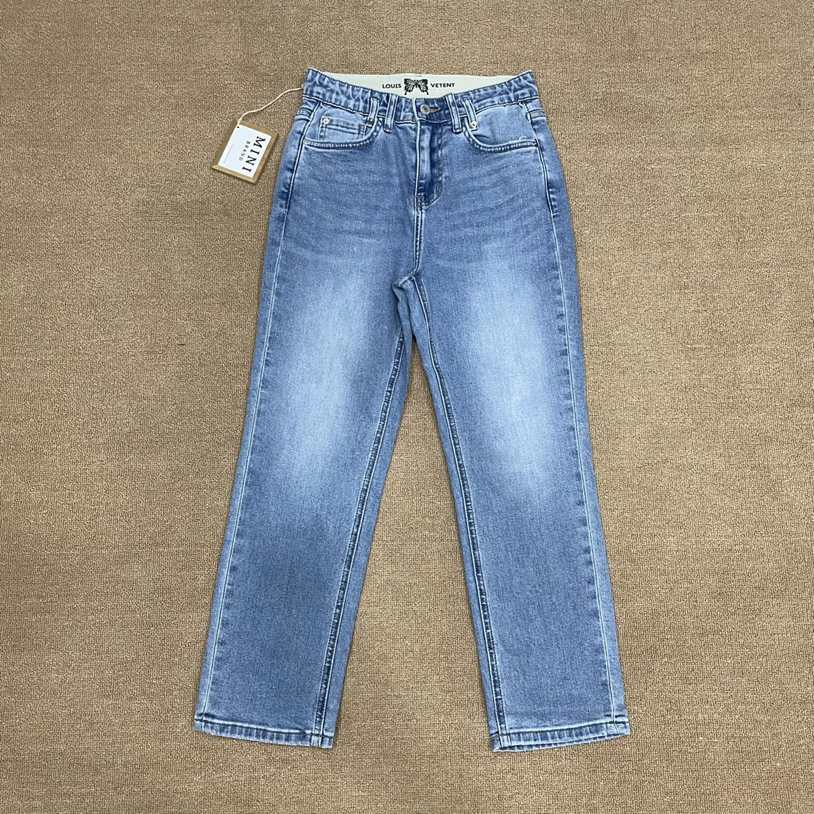 MiniBrand韩国夏季浅蓝色八九分松紧腰弹力宽松直筒显瘦百搭裤