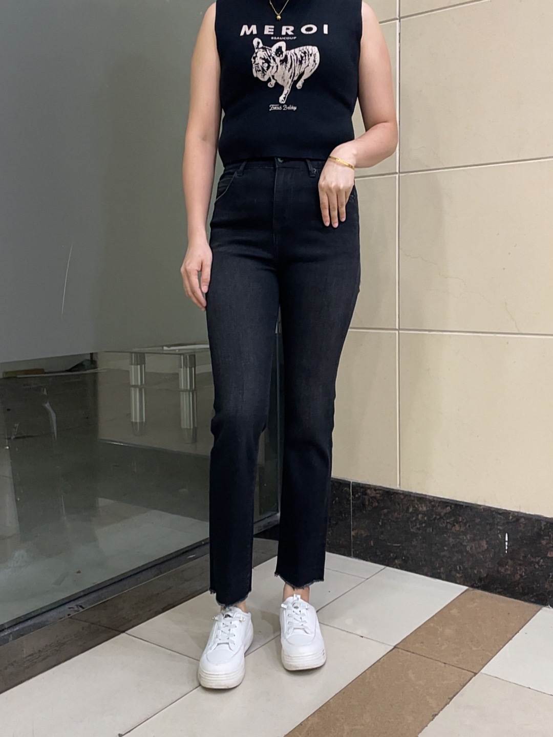 MiniBrand韩国秋季新款黑色高弹显瘦百搭简约舒适弹力小直筒烟管