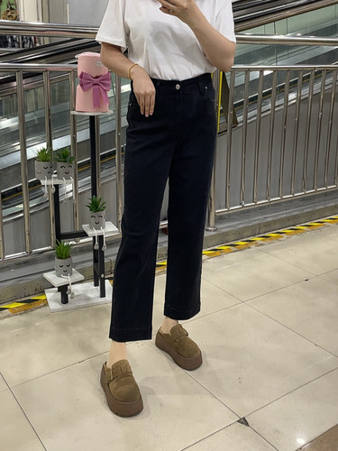 韩国 MiniBrand 黑色九分宽松直筒窄版阔腿简约百搭休闲显瘦九分