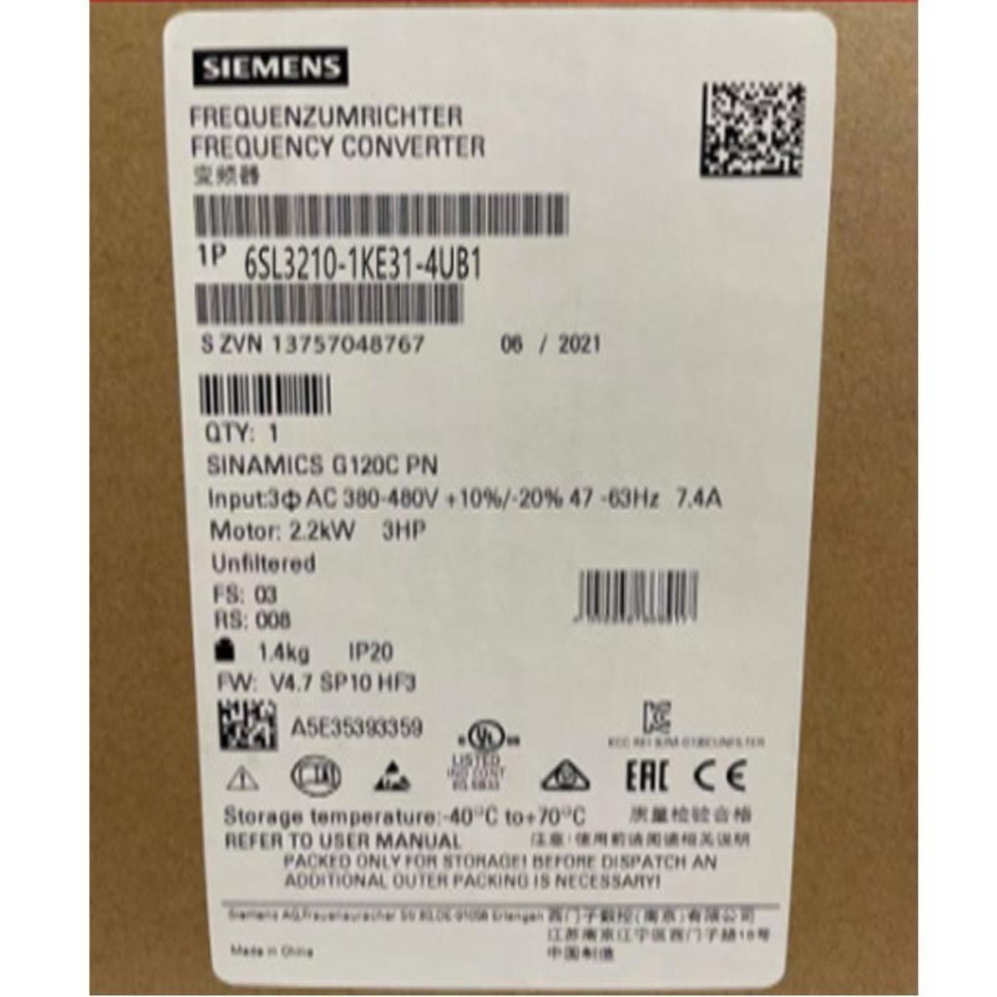 西门子6SL3210-1KE31-4UB1全新75KW G120C变频器6SL32101KE31询价