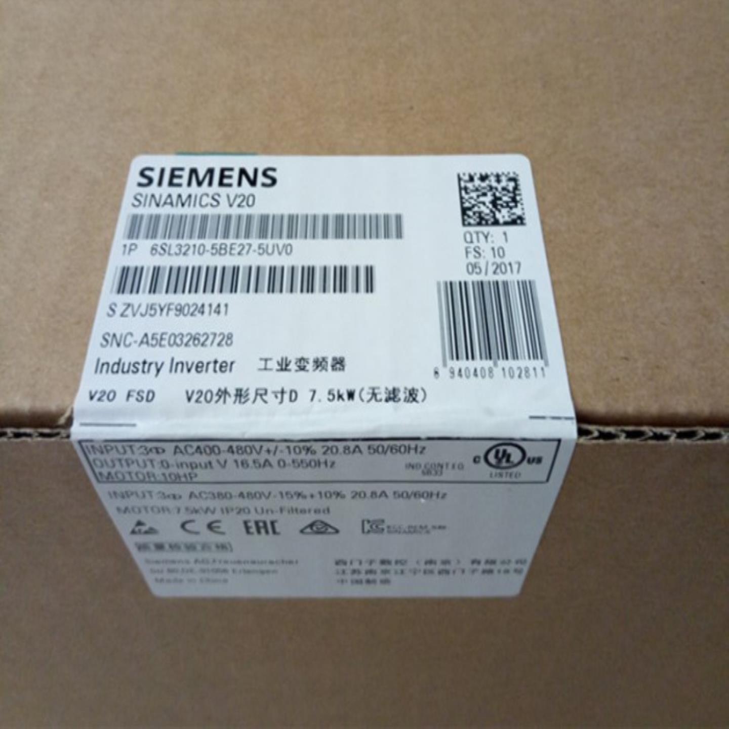 6SL3210-5BE27-5UV0西门子V20变频器全新原装6SL32105BE27询价