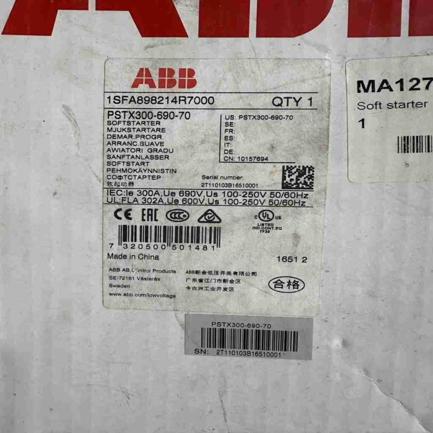 ABB软起动器PSTX300-690-70  1SFA898214R7000电动机启动器询价