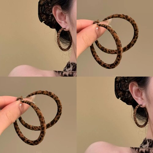复古豹纹圆圈耳环女无耳洞耳夹