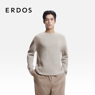 宽松廓形百搭针织套衫 ERDOS 26年早春新品 圆领花纱羊绒衫 男装