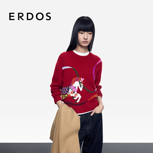 圆领生肖红色女针织衫 25年秋冬新品 新岁礼物系列 提花羊绒衫 ERDOS