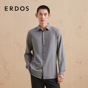 长袖 秋冬男士 翻领百搭纯色柔软职场衬衣 纯羊绒衬衫 ERDOS