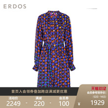 【桑蚕丝】ERDOS 秋冬撞色双D字环腰带波点印花长袖真丝连衣裙女图片