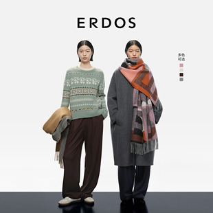 饰通勤保暖流苏围巾 三层提花装 ERDOS 纯山羊绒披肩25年秋冬新品