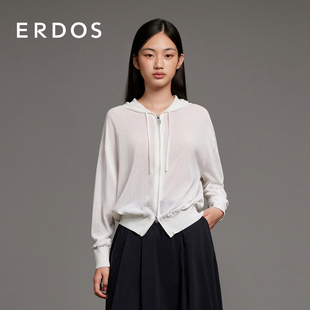 宽松薄款 ERDOS 女夏双开拉链连肩袖 针织开衫 外套 连帽长袖