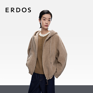 泰迪羊绒女外套25年秋冬新品 ERDOS 蓬松连帽上衣 秀场同款