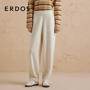 松紧腰舒适针织宽松直筒裤 ERDOS 女冬 羊绒空气层双提