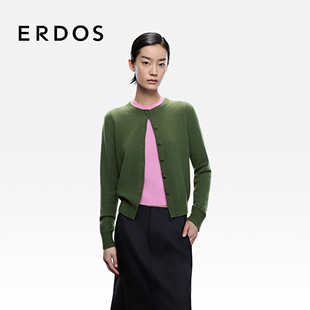 圆领手工串珠装 25年秋冬新品 饰森林绿女士上衣 纯色羊绒开衫 ERDOS