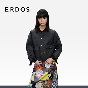 灯芯绒领菱形格保暖棉服外套 休闲棉服25年秋冬新品 ERDOS 女士短款