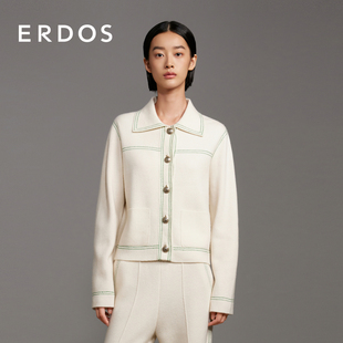 夹克外套 女春金属纽扣厚款 ERDOS 翻领四平空转针织开衫