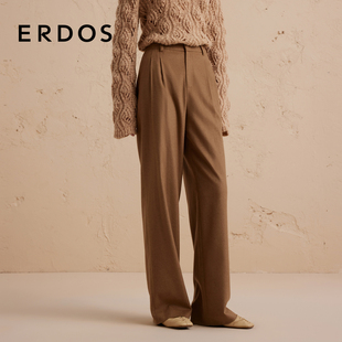驼色宽松长裤 ERDOS 冬女柔软休闲百搭 丝绒毛呢直筒裤