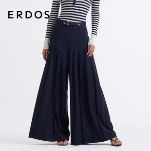 25年春新品 羊毛可拆卸皮带扣宽松休闲裤 ERDOS 女 阔腿百褶裙裤