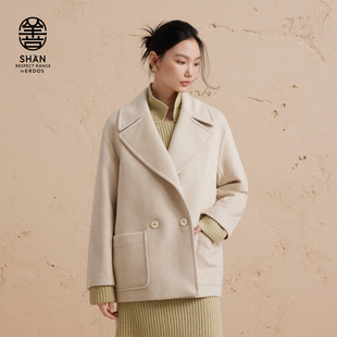 翻领双排扣大衣冬女短款 ERDOS 宽松外套 无染色羊绒