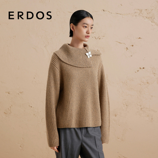 女秋冬厚款 大翻领双畦针织衫 ERDOS 宽松毛衣 纯羊绒