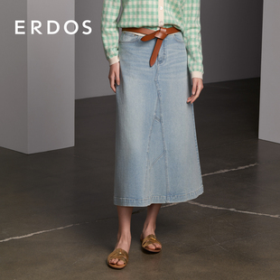 ERDOS 裙 复古浅蓝色牛仔半身裙女春休闲宽松A字中长款