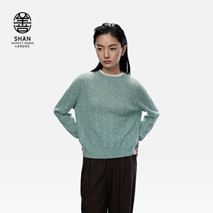 善系列 25年秋冬新品 初绒 女士羊绒衫 圆领绞花女套衫 ERDOS