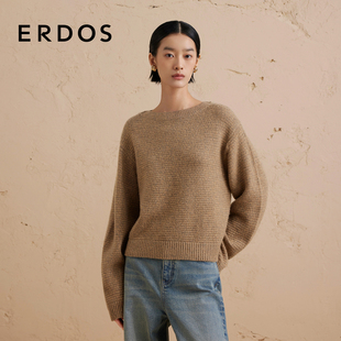 宽松厚款 女秋冬卫衣版 花纱毛衣 纯羊绒一字领针织衫 ERDOS