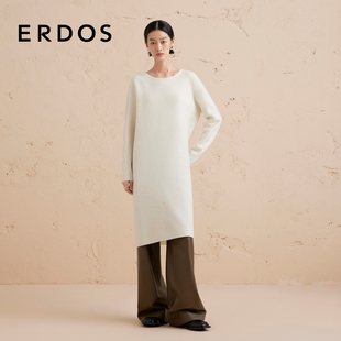 圆领四平针织连衣裙女秋宽松直筒中长裙 ERDOS 轻礼服
