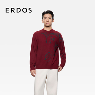 半高领机绣马年提花红羊绒衫 男装 ERDOS 25年秋冬新品 新年系列