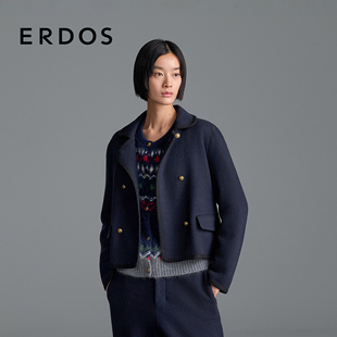 ERDOS 羊绒羊毛混纺双排扣通勤上衣 圆机翻领短外套25年秋冬新品