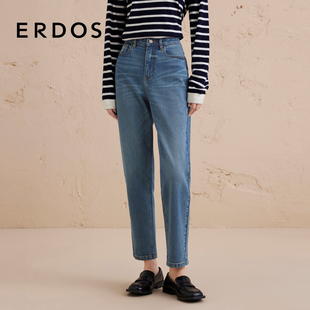 女秋棉质休闲百搭显瘦九分锥型裤 ERDOS 复古水洗蓝牛仔裤