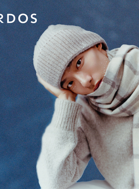 ERDOS 羊绒围巾秋冬轻缩绒小提花拼色围脖180x45cm