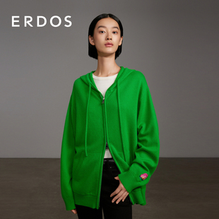 宽松羊绒羊毛衫 春季 带帽桃子刺绣虚提女针织开衫 ERDOS