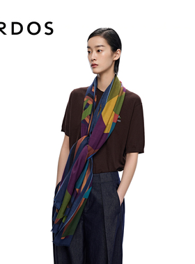 【精纺】ERDOS 女装纯羊绒披肩25年秋冬新品艺术印花围巾200x90cm