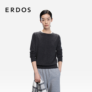 饰摩登中性风通勤羊绒衫 ERDOS 提花装 25年秋冬新品 一字领女士开衫