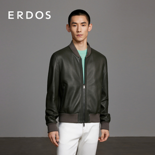 ERDOS 保暖挺括卡其绿外套男休闲通勤 立领拉链皮衣春季
