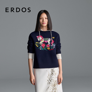 饰女针织衫 ERDOS 圆领仿钻装 25秋冬新品 新岁礼物系列 提花羊绒套衫