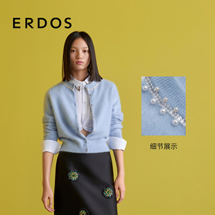 饰羊绒衫 ERDOS 仿钻扣装 25年秋冬新品 外套 100%山羊绒圆领女士开衫