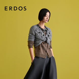 亮片花朵装 25年秋冬新品 饰马海毛格雷系上衣 圆领女针织开衫 ERDOS