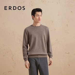 秋冬纯色厚款 圆领双提羊绒衫 ERDOS 男保暖针织衫 精纺