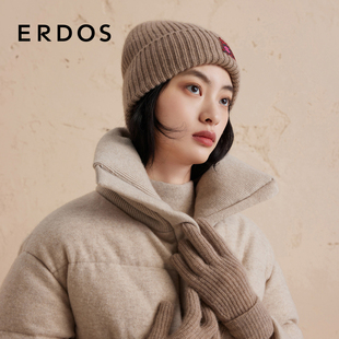 贴画装 ERDOS 饰保暖针织手套女冬分指可触屏手套 纯羊绒手套