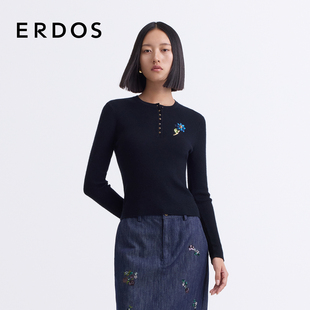 女薄款 圆领亮片绣花针织衫 ERDOS 抽条修身 精纺丝绒