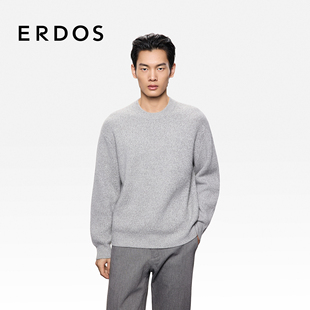 男装 纯色百搭保暖针织衫 圆领双畦羊绒衫 厚款 25年秋冬新品 ERDOS