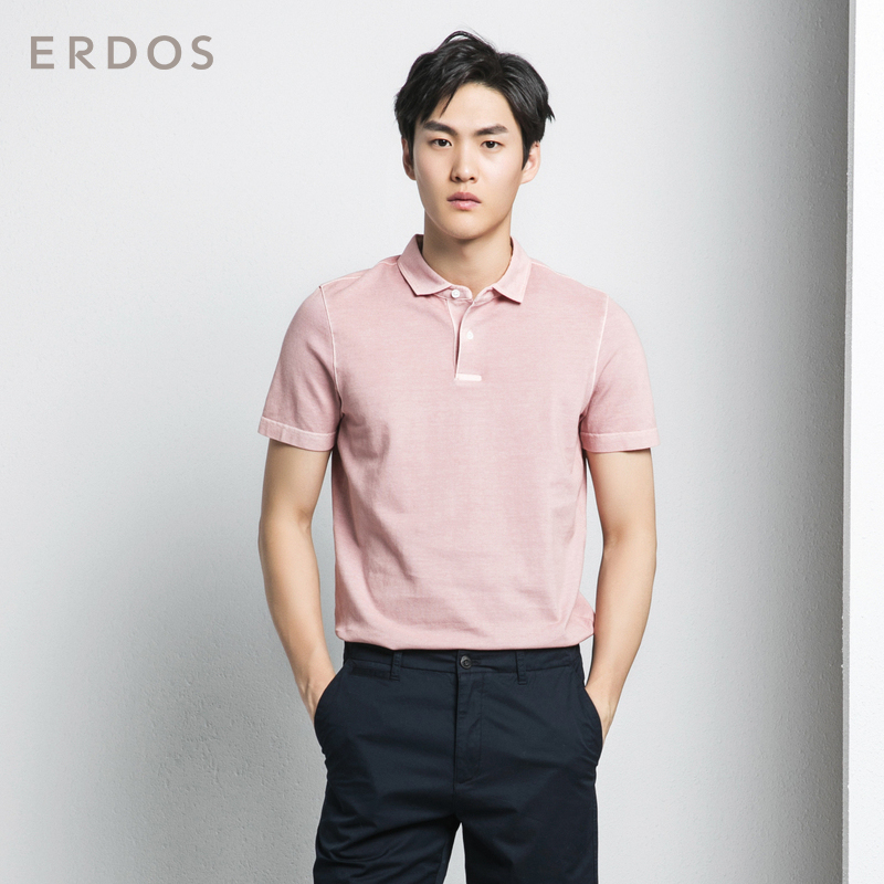 ERDOS 18春夏新品修身翻领半袖洗旧感纯棉男T恤POLO衫 E185H1001
