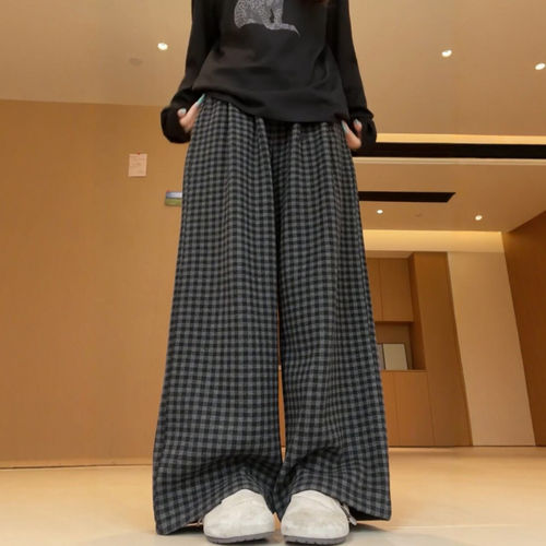黑灰格子裤大码女款胖mm秋季复古