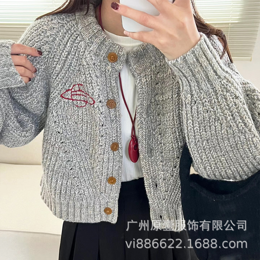 2025西太后土星三标齐全vivi刺绣重磅针织开衫复古风加厚毛衣外套