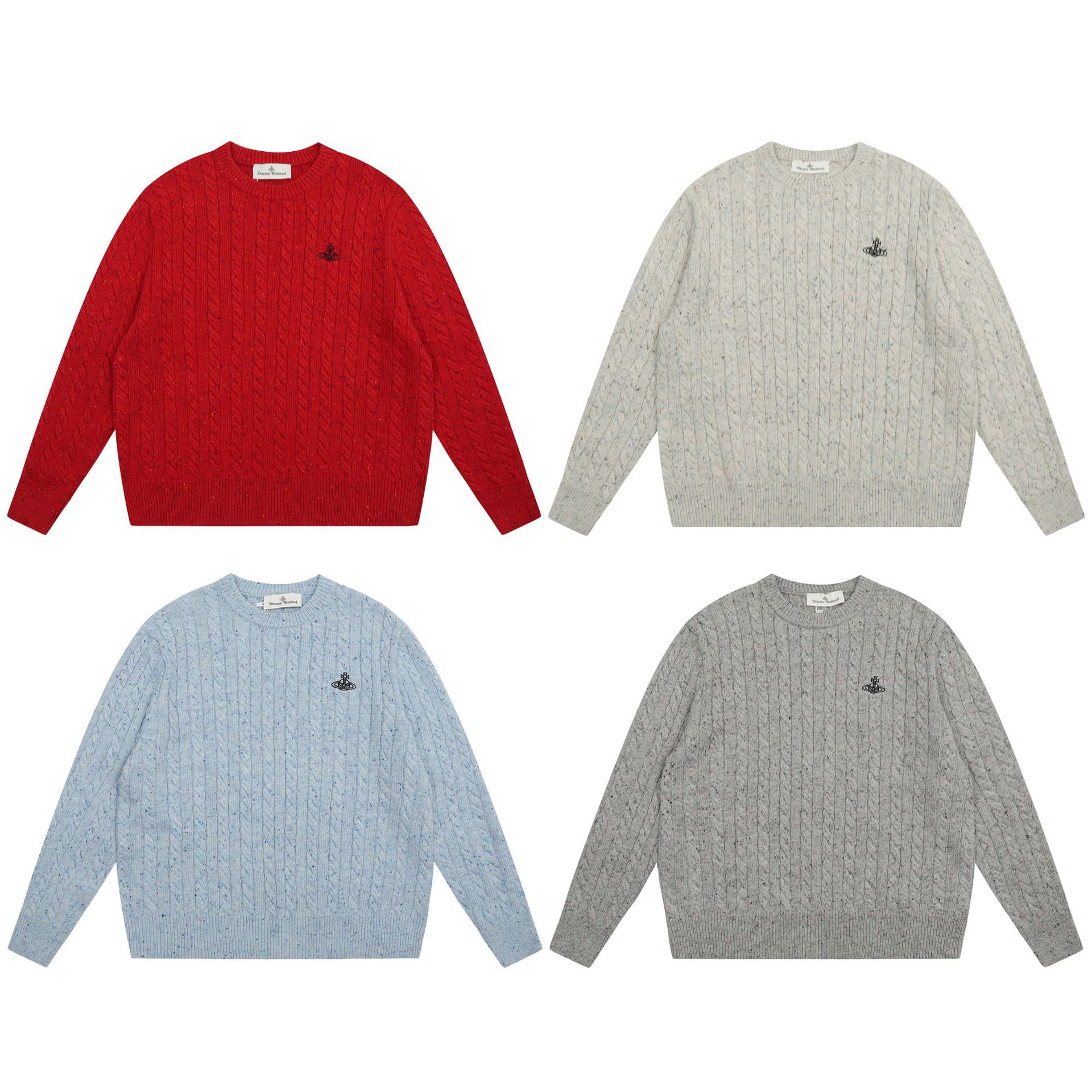 2025西太后土星24纯色刺绣针织衫麻花羊毛混纺女圆领毛衣外套