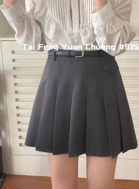 【亏本清仓】泰丰原创91505设计感气质腰扣百褶半身裙女A字短裙
