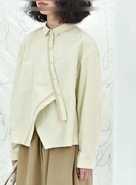 设计感气质细边斜门襟长袖衬衫女ins不规则小众衬衣三与二出89022
