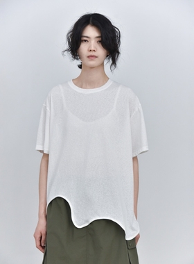 气质不规则波浪下摆轻薄宽松设计感短袖T恤上衣女三与二出36770夏