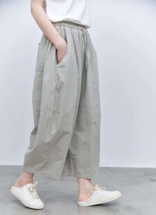 设计感廓形拼接阔腿九分裤 三与二出58993 女气质松紧腰休闲奶奶裤